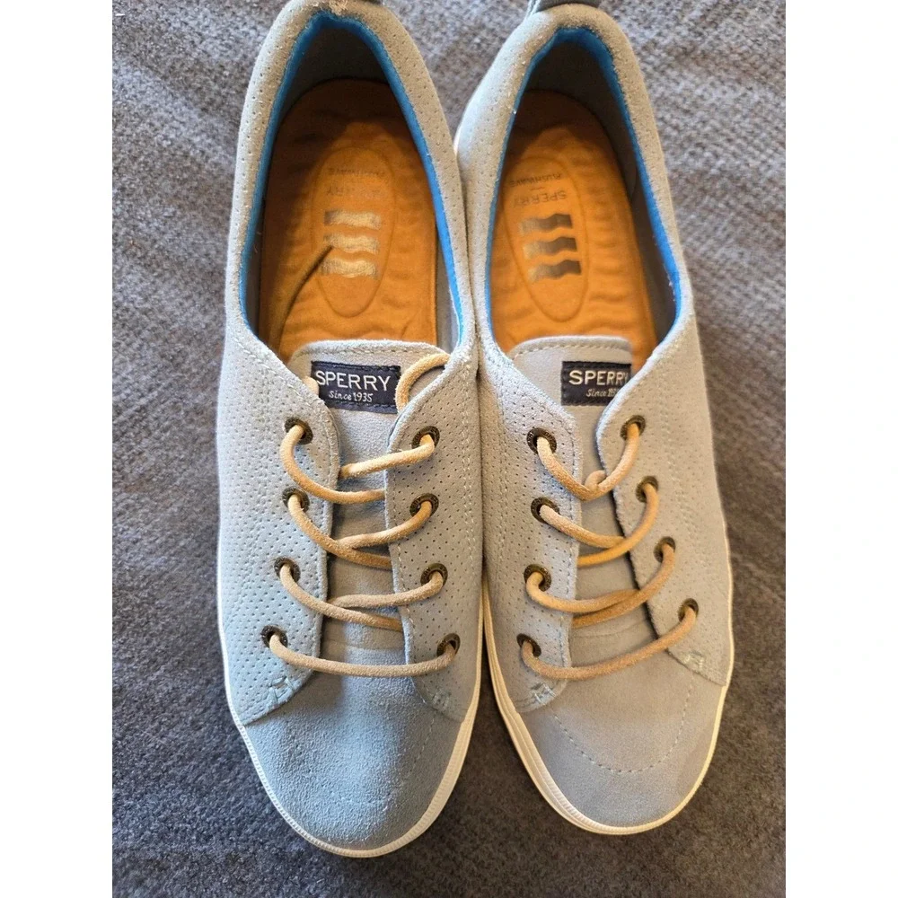 Sperry Crest Vibe Plushwave Sneaker W Blue Perforated Suede Boat Shoe Low Top‎